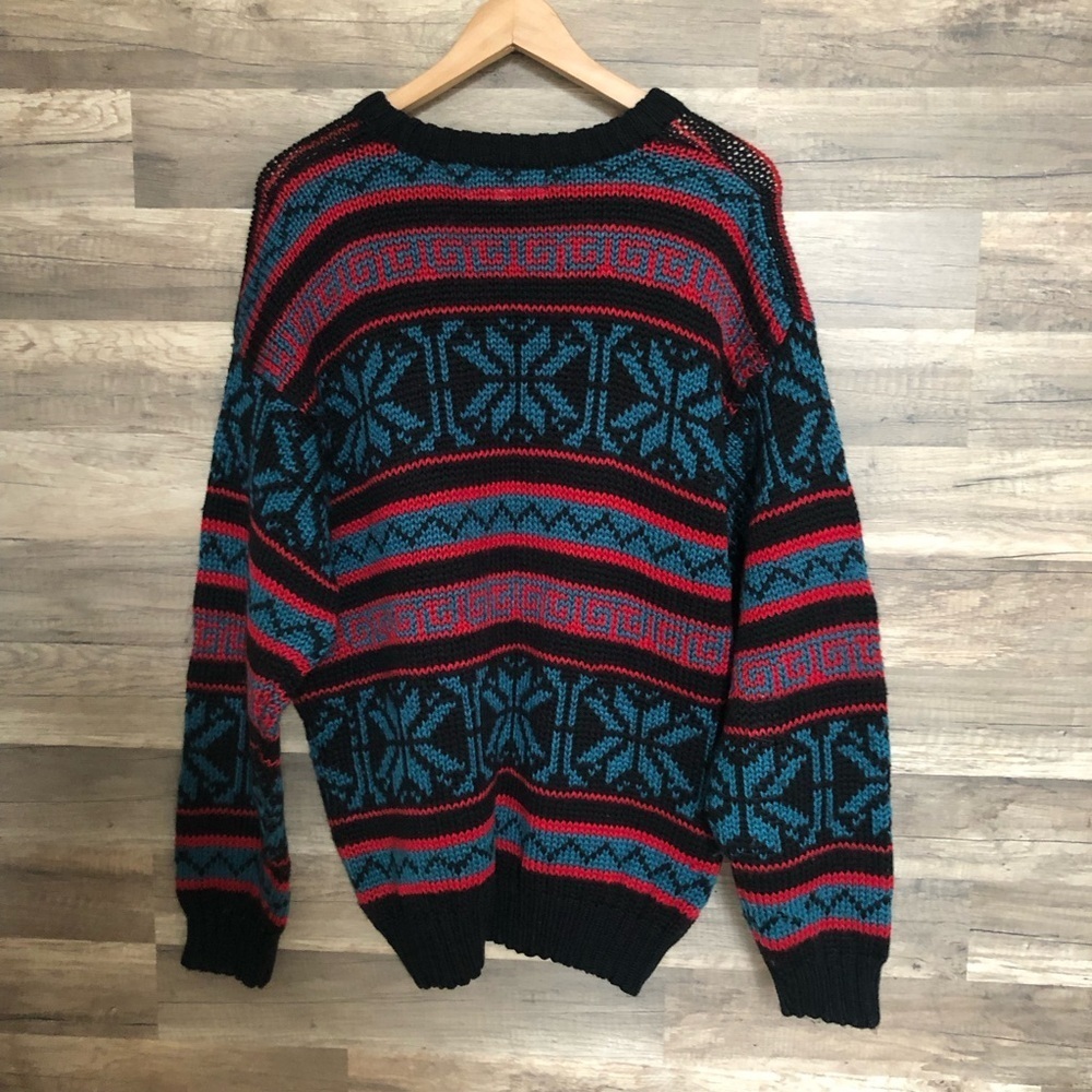 Vintage Geometric Snowflake Patterned Crewneck Knit Sweater Large - Picture 8 of 10